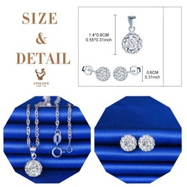 CPSLOVE Necklace Chains and Earrings for Women Girls, 925 Silver Jewellery Sets, Shambhala Crystal Necklace Pendant with 45 cm Chain, Shambhala Crystal Ball Earrings Stud Earrings, Zircon, Silver,