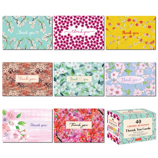 Cherry Blossoms, 40 Thank You Cards with Envelopes: (4 1/2
