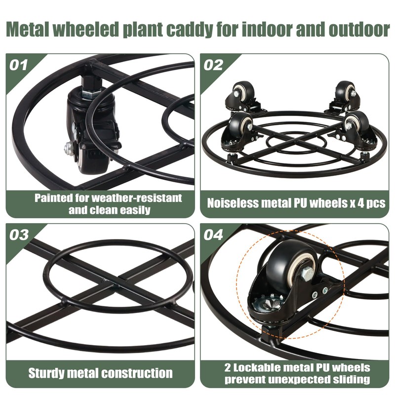 KvyusFlourish 3 Packs Large Metal Plant Caddy with Wheels 13.6"