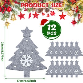 FUKPO Pack of 12 Cutlery Bags Christmas Felt Grey Cutlery Holder Christmas Table Decoration Christmas Tree Snowflake Star Christmas Table Decoration Set Christmas Table Decoration