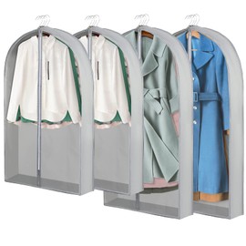 SelfTek Pack of 4 Garment Bags, Dustproof Garment Bags with Zip, Hanging Clothes Covers, Breathable Clothes Protection, Storage Bags for Jacket, Coat, Dress, Suit, 60 x 100 cm + 60 x 127 cm