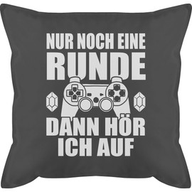 Cushion 50 x 50 cm – Statement with Sayings – Nur noch eine Runde dann hörich auf – 50 x 50 cm – Grey – Gamer Cushion Cover Sayings Game Cushion Covers Gaming Cushion and Filling Sayings