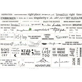 56pcs Cute Quotes Words Tiny Temporary Tattoos for Women and Men, Minimalist Tattoo Stickers With Inspirational Text, Black Fake Tattoos With Word Pattern, Small Temporary Tattoos Body Art