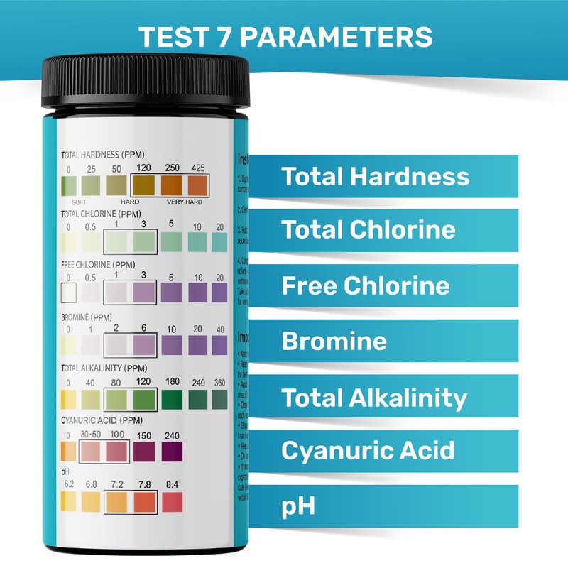 Pool Test Strips 7-in-1, 200 Quick and Accurate Pool and