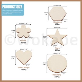 Wokape 200Pcs Unfinished Wood Slice for Crafts, Assorted Shape Small Wood Cutout Slice Sign Tag DIY Unfinished Wooden Ornaments Embellishments for Perfect for DIY Crafts, Reception Decor, Home Decor