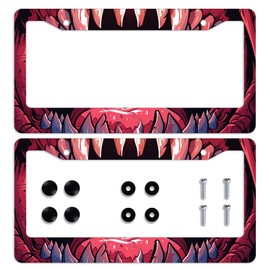 Horrible Bloody Teeth License Plate Frame Interesting Teeth License Plate Frames Personalise Stainless Steel Metal Car Plates Funny License Plate Frames Decorative for Men Women 12.2" X 6.2"
