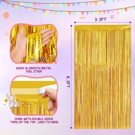 Metallic Tinsel Foil Fringe Curtains 2Pcs 3.2x8.2ft Wedding for Birthday Engagement Bridal Shower Bachelorette Holiday Celebration Baby Shower Party Decorations and Photo Booth Props Gold