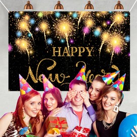 New Year's Eve Decoration 2024 New Year Banner, Black and Gold Banner Decoration New Year's Eve 180 cm x 108 cm Large Happy New Year Decoration Banner, New Year's Eve Party Banner Decoration for New