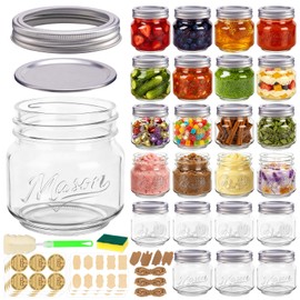 BIGIVACA 8 oz Mason Jars with Lids, 24 Pack Half Pint Canning Jars with Embossed Fruit Pattern, Small Glass Jars for Jam, honey, gifts, Wedding & Party Favors, Candle Making and DIY Crafts