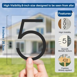Diggoo 8 Inch Modern House Numbers for Outside 0-9, Easy Peel-Stick Address Number Stickers, Cost-Effective Large Vinyl Decals with Clear Distance Visibility, 5