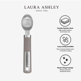 Laura Ashley Stainless Steel Ice Cream Scoop - Sleek, Durable, and Ergonomic Soft-Touch Handle Large Icecream Scoop Metal - Perfect for Scooping Ice Cream, Gelato, and Sorbet - Dark Dove Grey