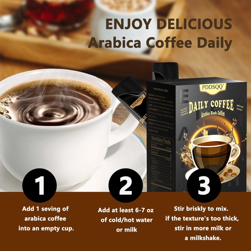 Instant Coffee Packets 30 Count, Medium Roast Arabica Black Coffee