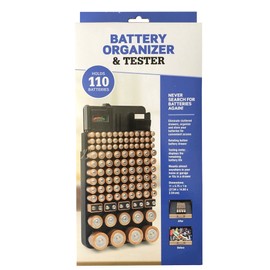 PARKER & BAILEY Battery Organizer and Tester - Battery Storage Organizer Battery Holder Battery Container Holds 110 Batteries Compatible with AAA Batteries AA Battery D Battery C Battery 9 V Battery