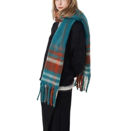 MININAI Womens Large Chunky Color Block Tassel Scarf Oversized Thick Scarves Long Shawl Fashion Winter Warm Blanket Scarf (Blue Orange)