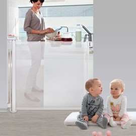 ZHUOKECE Retractable Baby Gate, 33" Tall, Extends up to 55"/71 Wide, Mesh Child Safety Baby Gates Dog Gate for Stairs, Doorways, Hallways, Indoor, Outdoor (White, 71inch)