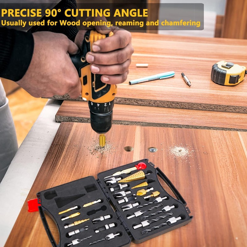 LAMPTOP 26-Pack Woodworking Tools and Accessories Including Countersink Drill Bits,