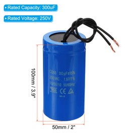 PATIKIL CD60 Run Capacitor, 300uF 250VAC 2 Wires 50/60Hz Motor Starting Capacitor for Air Compressor Motor Starts Running