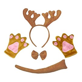 Petitebelle Headband Bowtie Tail Gloves 4pc Children Costume 1-5y (Brown Xmas Reindeer, One size)