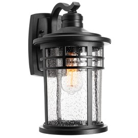 Darkaway Large Outdoor Porch Lights Wall Mount, 15inch Outdoor Light Fixtures Sconces Wall Lighting with Seeded Glass Exterior Lights for Patio Yard House Hallway Doorway Garage(Large, Black)