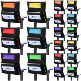 Chapou 12 Pcs Chair Storage Pocket 17 Inch Chair Bag Chair Backs with Pencil Case for Classrooms Student Chair Organizer with Name Tag for Keeping Student Book Table Organized (Black)