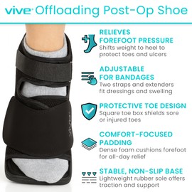 Vive Offloading Post-Op Shoe - Forefront Wedge Boot for Broken Toe Injury - Non Weight Bearing Medical Recovery for Foot Surgery, Hammer Toes, Bunion, Walking Orthopedic (Small)