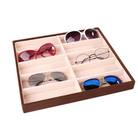 Caja de gafas de sol, 10 cuadrículas vitrinas de almacenamiento de gafas, anteojos de ante de anteojos en la parte superior abierta del soporte de la bandeja de los anteojos