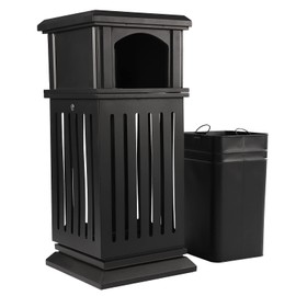 Outdoor Garbage Can, Commercial Garbage Enclosure with Locking Lid Open Top Inside Barrel Heavy Duty Stainless Steel Industrial Waste Container, 35.4 x 15.7 x 15.7 in, Galvanized Sheet (Black)