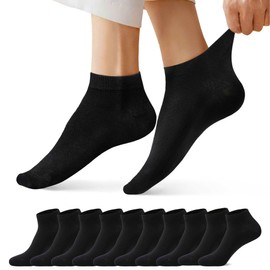 FALARY Trainer Ankle Socks for Men Women 10 Pairs Sport Low short Black 12-14