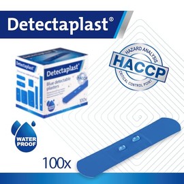 Detectaplast Tiritas azules universales impermeables para manipulación de alimentos y botiquines de primeros auxilios en gastronomía, 0,75 x 2,83 pulgadas, 100 unidades