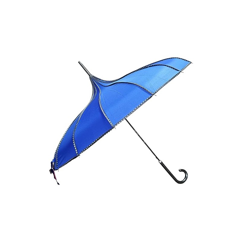 Pagoda Stick Umbrella Parasol With Polka Dots Trim Sun Rain