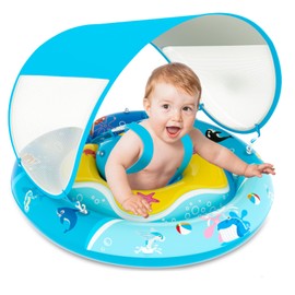 ACELIFE Baby Swimming Ring, Float Inflatable Swimming Hoop Baby with UPF 50+ Sun Protection and Adjustable Safety Seat, Pool Float for Toddlers 6-36 Months
