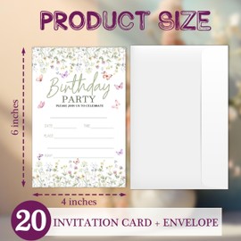 RPLCSPC Floral Birthday Party Invitations for Women Girls Boys Kids, 20 Pack Birthday Invitation Cards with Envelopes, Party Supply Decorations for Baby Shower Birthday Party, 4" x 6"-A21