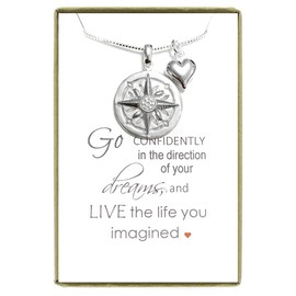 Compass Necklace Sterling Silver, Graduate Gift, Go Confidently in the Direction of Your Dreams, Graduation Gift Necklace, 18 inches