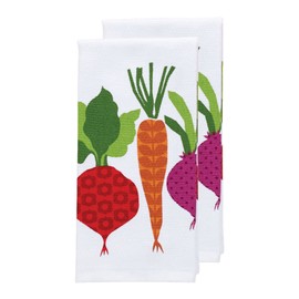 T-fal Textiles Double Sided Print Woven Cotton Kitchen Dish Towel Set, 2-pack, 16" x 26", Veggie Print