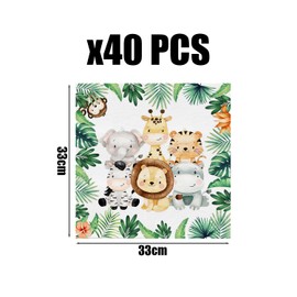 Pack of 40 Jungle Party Napkins, Children's Birthday Napkins, Forest Animal Decoration Napkins, Fairytale Animal Square Napkins, Suitable for Children's Birthday, Holiday, Party Napkins