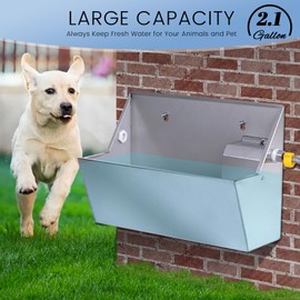 MUDUOBAN Automatic Water Dispenser for Dog,2.1 Gallon Dog Water Bowl Dispenser for Outdoor,304 Stainless Steel Automatic Pet Waterer for Cat Chicken Livestock (Drainage Hole)