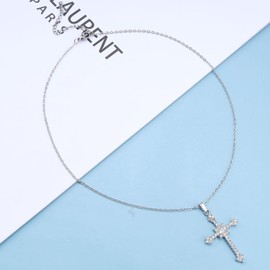 Cimenexe Bohemian Crystal Cross Pendant Necklace CZ Cross Necklace CZ Crucifix Chain Necklace Silver Religious Choker Necklace Jewellery for Women and Girls Gifts
