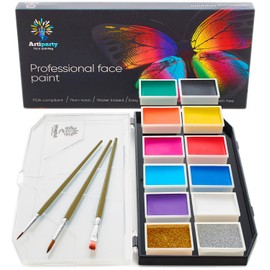 Face Paint Kit - Dermatologically Tested, Non-Toxic & Hypoallergenic - Professional Painting for Kids & Adults - Cosplay Makeup - Easy to Apply & Remove - Leakproof Dry Glitters