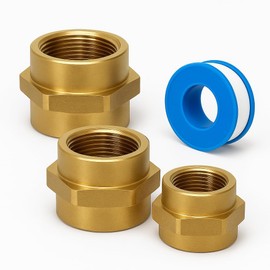 PipeSan Reducing Sleeve 3/4" Female to 1/2" Female - Brass CW617N Hex - Female Thread BSP 21/15 to 20/27 - 3 Pieces + PTFE Tape - Plumbing, Heating, Garden Watering, Compressed Air, Oil