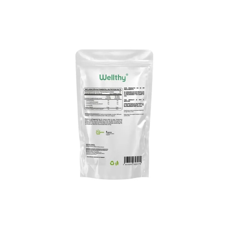 Wellthy Creatina Monohidratada Creapure® 330g. 100% Pura. Solo 1 Ingrediente