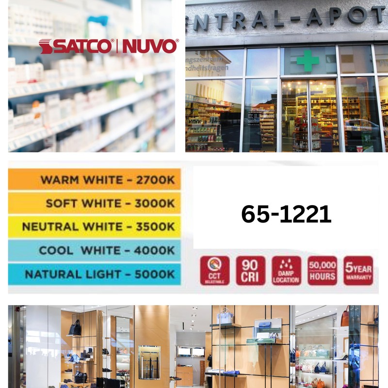Satco 65-1221 4FT 19W LED Strip Light, CCT Selectable 2700K-5000K,