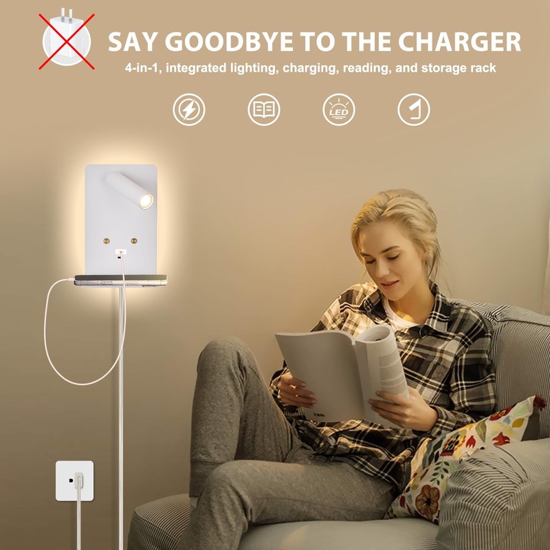 ZEROUNO LED Wall Lamp with USB-C/A Ports & Adjustable Headboard