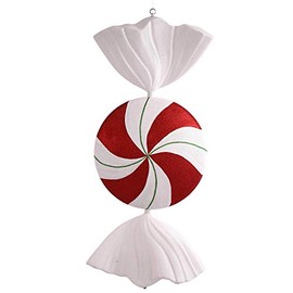 Vickerman 37" Red-White-Green Peppermint Swirl Glitter Candy Christmas Ornament - Large Peppermint Ornaments - Versatile - Seasonal Holiday Decoration