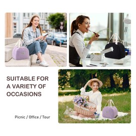 Baglemon Corduroy Lunch Bag with Cotton Webbing Handles - 6.65L Thermal Insulated Food Tote, Leakproof Reusable Meal Prep Container for Office, Picnics & Travel (Corduroy Purple)