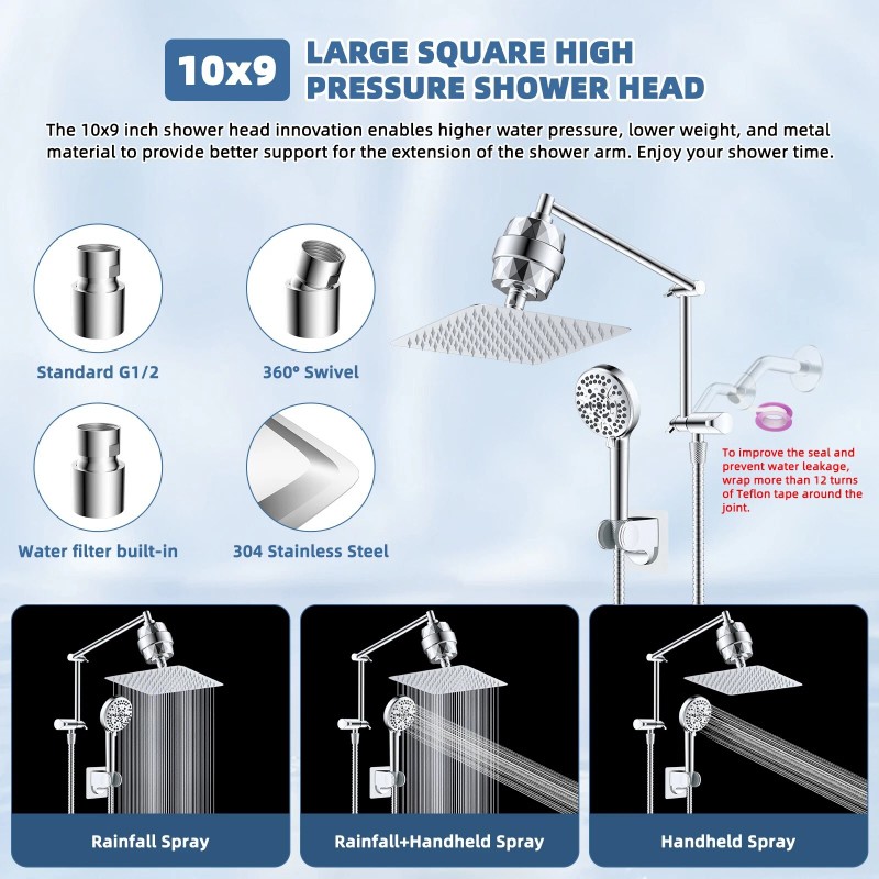 iFealClear Rain Filtered Shower Head 10'' High Pressure Rainfall Shower