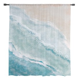 Ldtrchee Beach Sheer Curtains 63 Inches Length, Summer Abstract Coastal Volie Sheer Curtain Panel for Living Room, Blue Beige Seaside Rod Pocket Kitchen Curtains Window Treatment Drapes for Bedrooom