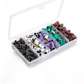 VIVIIHOO Sanding Sleeves Nail Cutter 250 Pieces - Sanding Caps Attachments 80/120/150/180/240GRIT - Nail Cutter Bits for Manicure Pedicure Nail Care - Includes 3 Pieces Nail Drill - Box for Nail Art