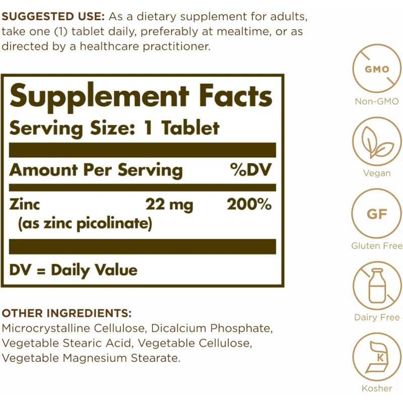 Zinc Picolinate Solgar 22mg 100tab