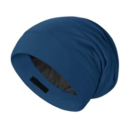 Gorro de Dormir para Mujer, Gorro de Dormir con Forro de Satén, Holgado y Ajustable,Gorro de Pelo Largo y Pelo Rizado, Gorro de Protección para el Cabello (Azul)