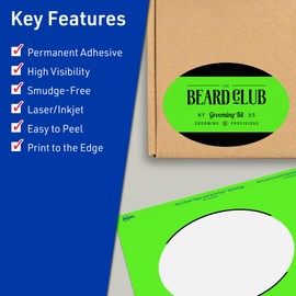 Avery Printable Oval Labels with Sure Feed Technology, 4" x 6", Neon Green Labels, Print-to-The-Edge, Laser/Inkjet, 20 Total, Great for Packaging Labels and Candle Labels